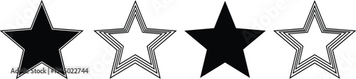 Set of decorative black star icons with solid and triple outline designs for ranking systems quality awards feedback and rating symbols