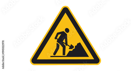 Yellow triangle warning vector graphic illustration of men at work construction site sign