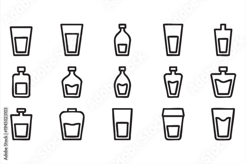 Skincare bottle and cream tube outline icons for cosmetic branding and retail packaging systems