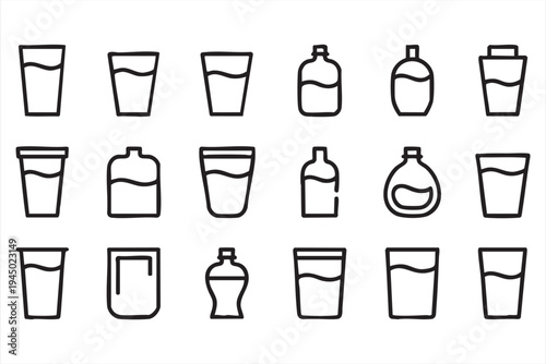 Lotion dispenser and serum bottle icons for skincare packaging design and cosmetic branding systems