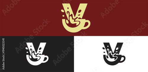 Creative Coffee Splash Letter V Logo