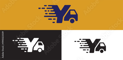 Modern Truck Logo Design With Letter Y. Delivery Truck Logo 