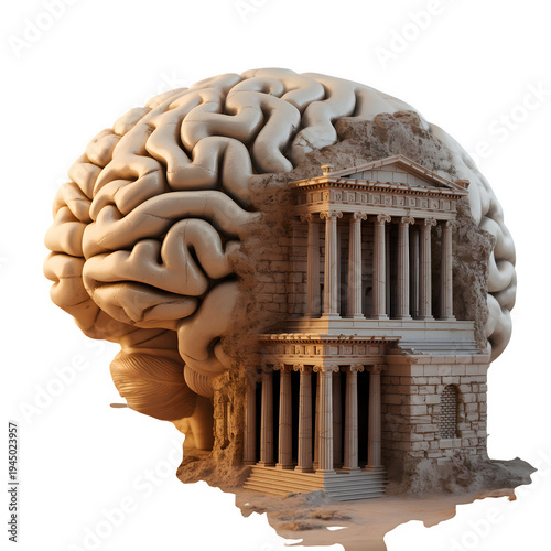3D Rendered Brain Incorporating Ancient Greek Temple Architecture