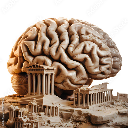 Ancient Greek Architecture Combined with Human Brain 3D Rendering