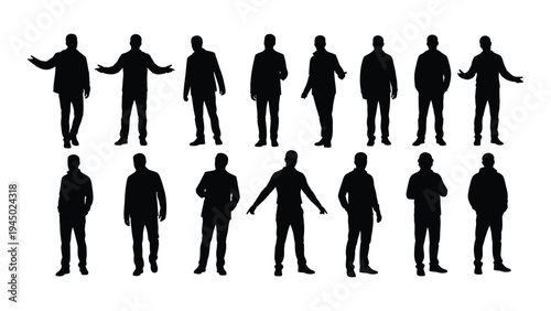 Collection of diverse human silhouettes in various poses and gestures