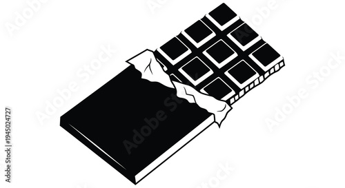 An opened chocolate bar with distinct squares showcasing a striking black silhouette high quality professional detailed