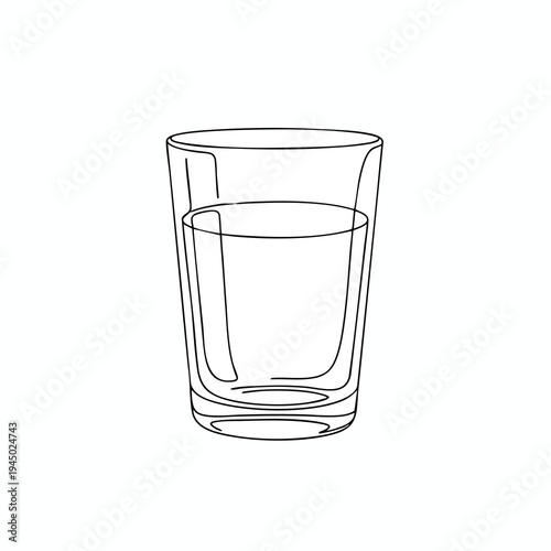 A simple line drawing of a glass tumbler filled with clear liquid