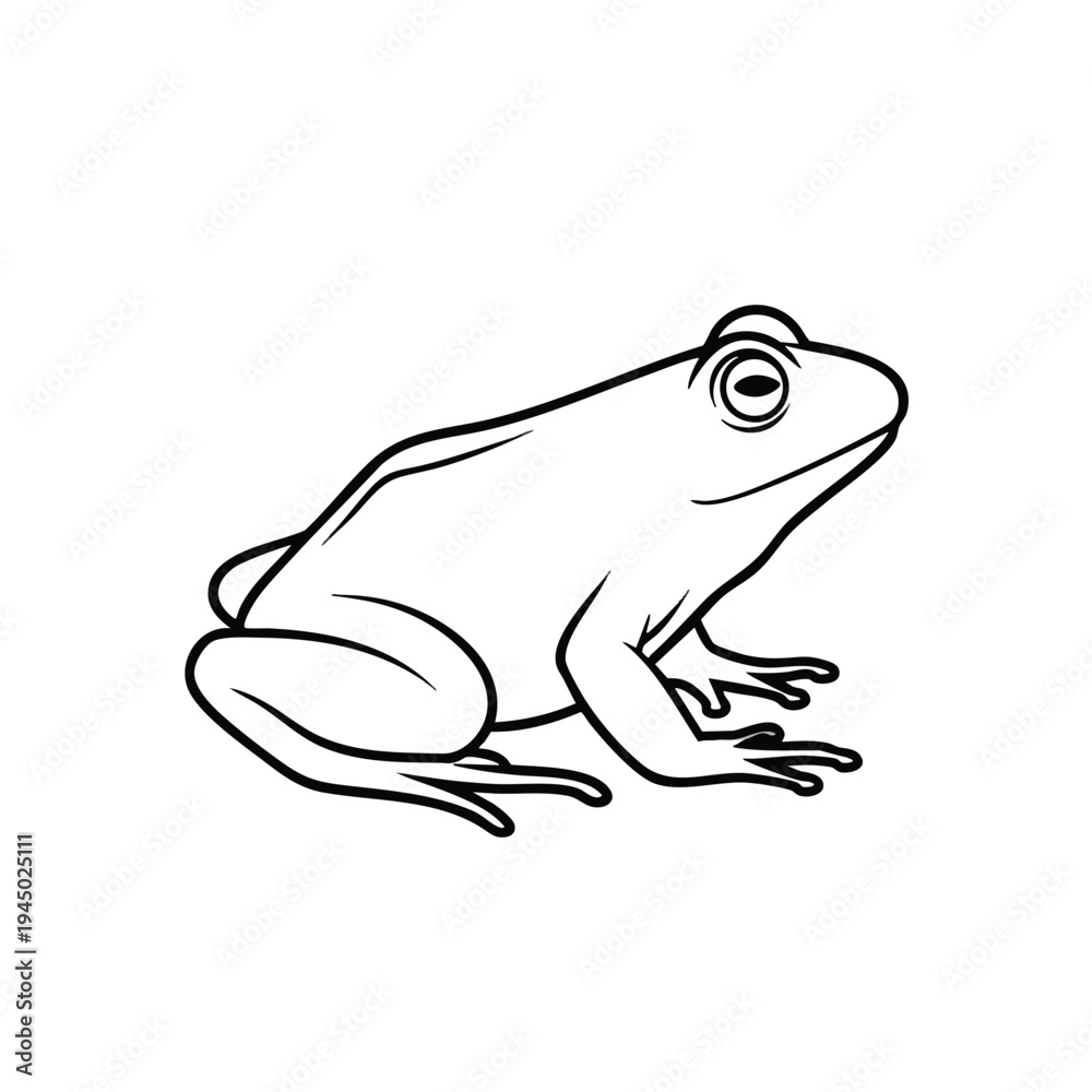 Naklejka premium Outline of a sitting frog with its front legs extended and large eyes