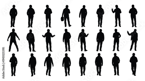 Collection of diverse business professional silhouettes in various poses and gestures