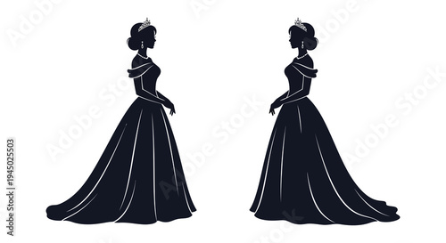 Elegant mirrored silhouettes of women in formal gowns showcasing classic beauty a striking silhouette high quality professional