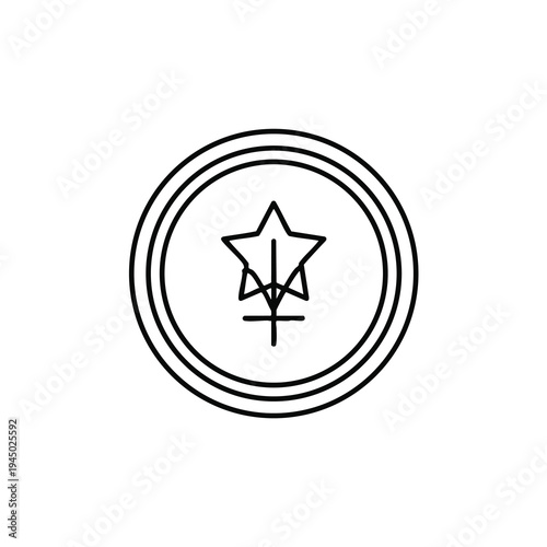 A black line drawing of a stylized star within concentric circles on a white background