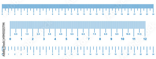 Ruler scales centimeters, inches markup, numbers. Measuring sticks. Distance, height, length measurement, sewing tool black mockup. Measuring chart, metric, imperial units icon template. scale icon. 