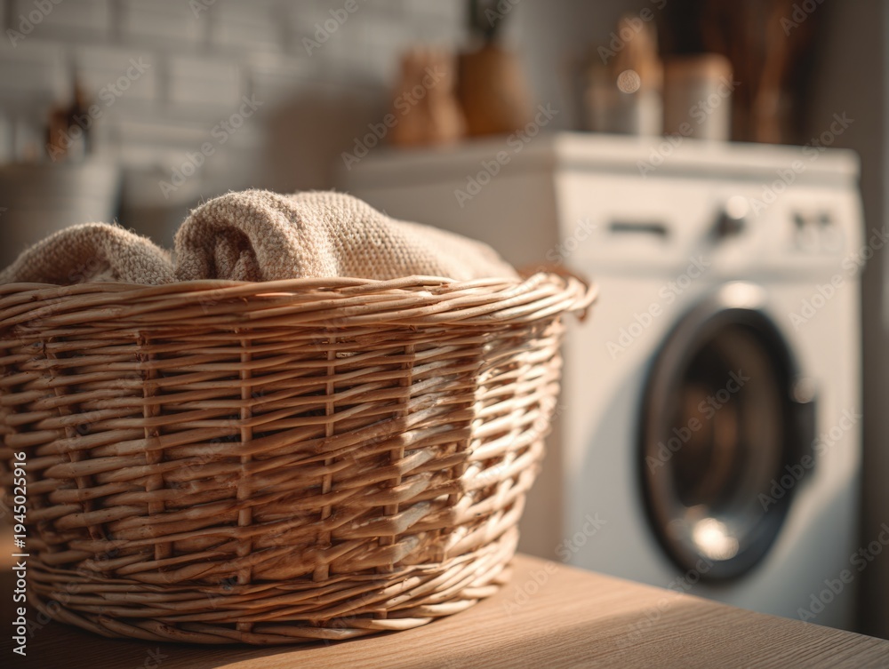 Obraz premium Washroom Basket with Washed Clothes
