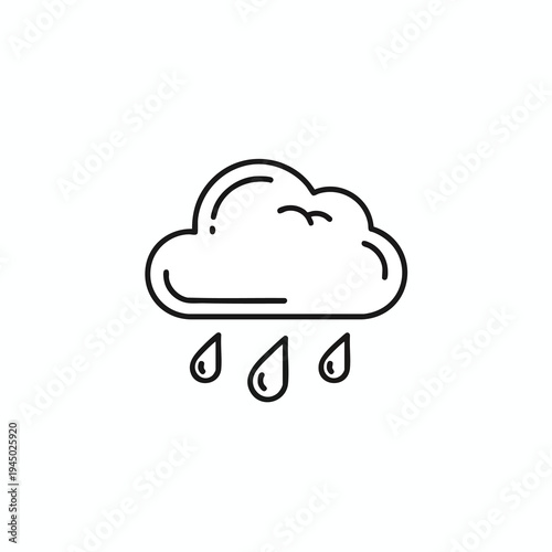 Line art of a cloud raining with three teardrop-shaped droplets below it