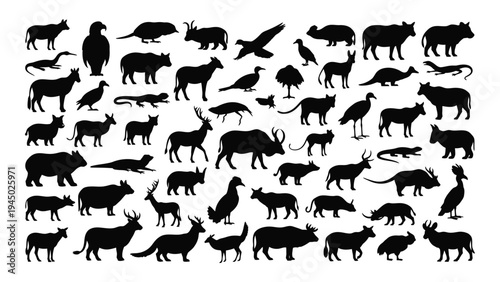 Comprehensive analysis of diverse fauna silhouettes featuring various animal species