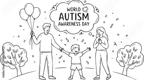 World Autism Awareness Day family celebration vector illustration design