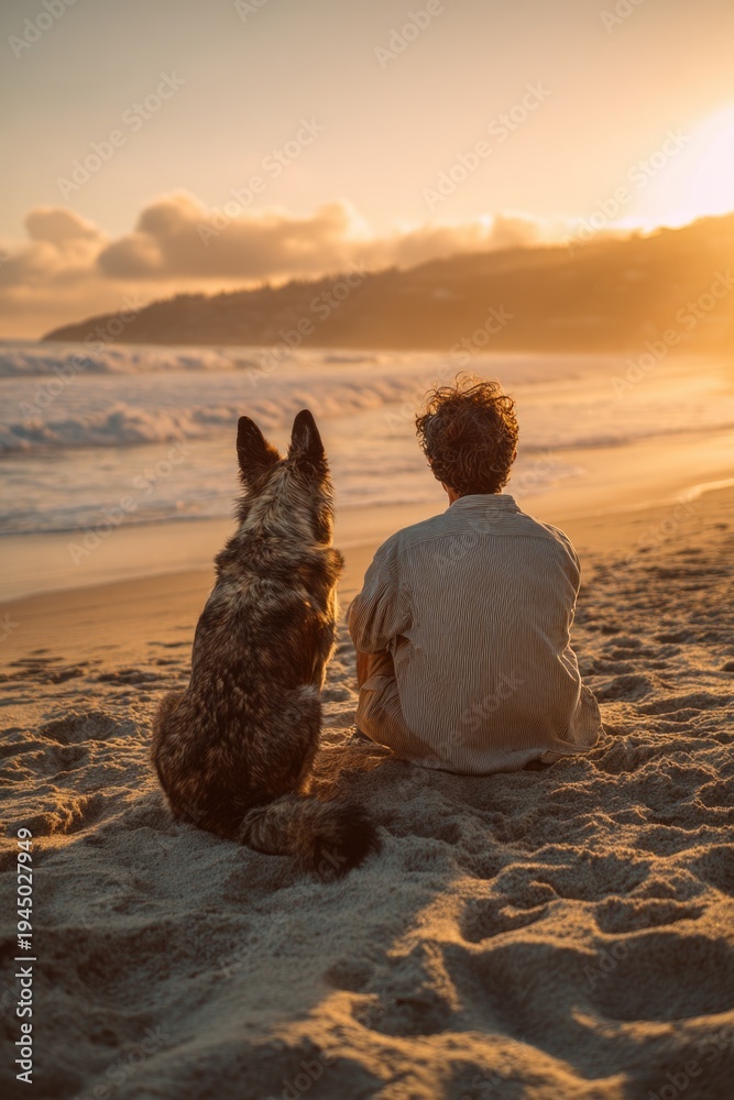 Fototapeta premium Beach Sunset with Dog