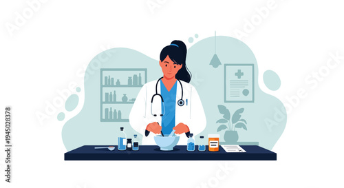Pharmacist Compound Medicine in Pharmacy Lab Vector Illustration for Hospital and Clinic