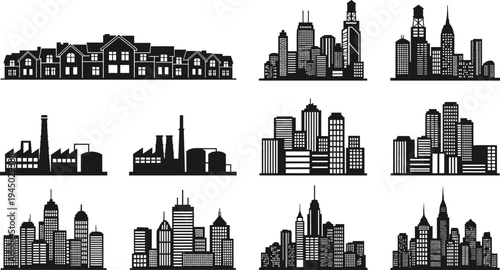 Black, silhouettes, of, the, London, city, skyline, featuring, Big, Ben, Tower, Bridge, London, Eye, and, Gherkin, skyscraper, isolated, on, white, background, vector, illustration, for, travel