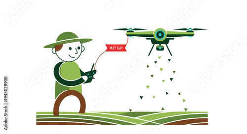 Farmer operating drone for agricultural spraying in modern farming.