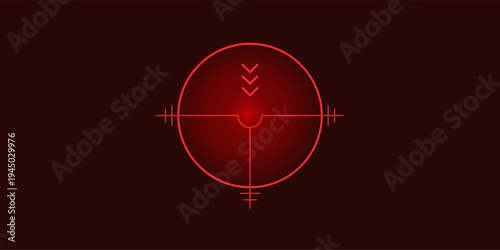 Crosshair Hud red. Glowing neon laser and light Hud icons. Various weapon thermal infrared sights, sniper rifle optical scopes. Modern Vector illustration.
