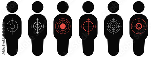 Human, target audience vector icons, crosshair and focus symbols representing customer segmentation, marketing and business strategy concept, clean editable illustration.