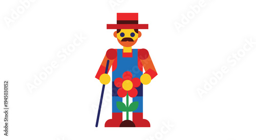 Colorful Abstract Figure with Hat and Cane.