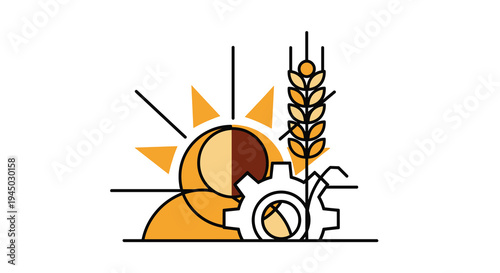 Agricultural Industry and Technology with Wheat and Sun Icon.