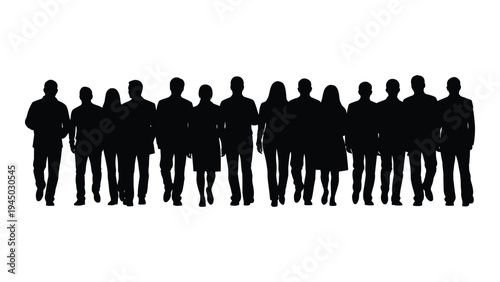 A group of diverse people standing together in silhouette against a white background representing unity and diversity in a modern society