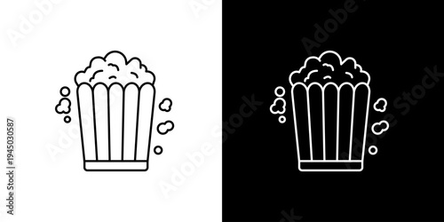 Popcorn Box Icon in Outline Style, Set on White and Black Backgrounds
