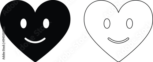 Smiling hearts duo black white Vector