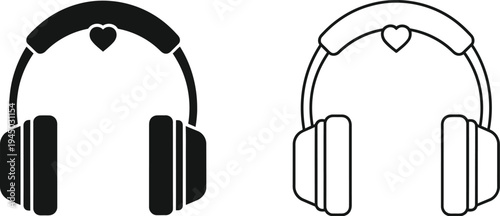 Headphones icon set black and white Vector