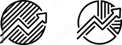 Two black and white circular arrow icons with chevron patterns