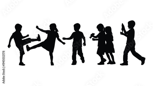 Silhouette of a group of people engaging in a lively dance party with energetic movements and dynamic poses