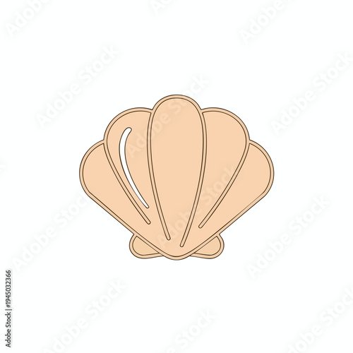A simple, clean illustration of a beige seashell with brown outlines