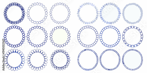 Arrangement of concentric dashed blue circles and oval frames