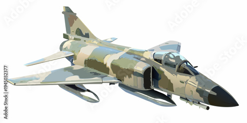 Illustration of a camouflaged phantom fighter jet in a side view