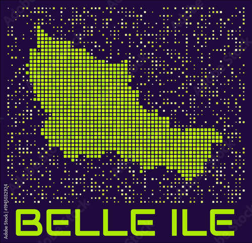 Belle Ile dots map. France. Digital style shape of the island. Belle Ile map and title lime colored square dots with round corners. Creative Vector Illustration.