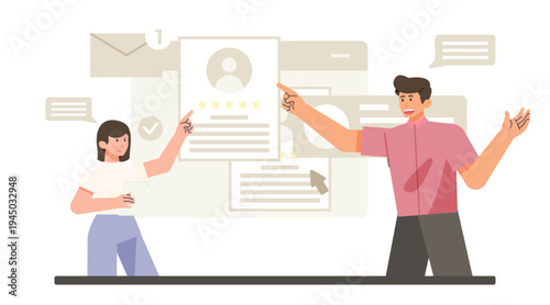Successful hiring concept with recruiter welcoming new employee candidate. Recruitment agreement vector illustration.