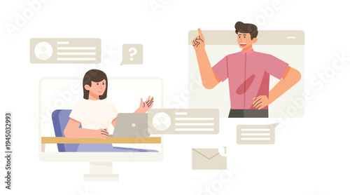 Online job application concept with employee sending resume through laptop email. Digital recruitment vector illustration.