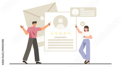 Job interview agreement concept with recruiter and candidate handshake after hiring decision vector illustration.