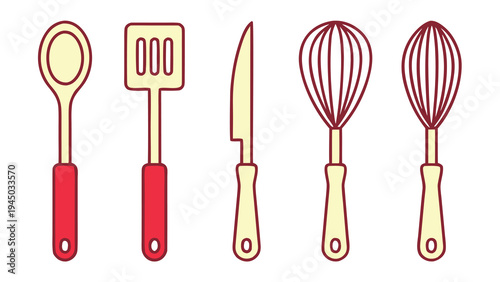 A set of kitchen utensils on a white background Vector, illustration