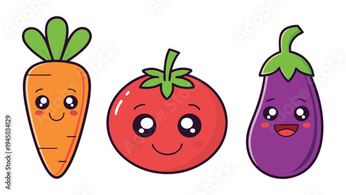 Cartoon vegetables with smiling faces Vector, illustration