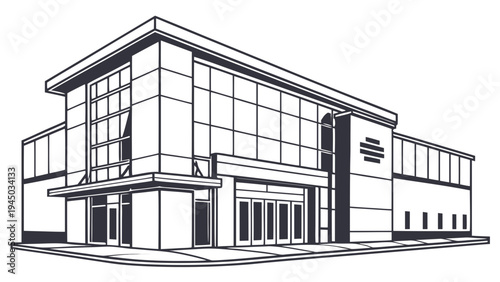 Modern Glass Office Building Exterior Vector Illustration