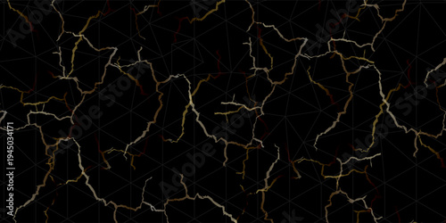 Golden material of kintsugi restoration. Abstract golden kintsugi crack texture vector background eps10