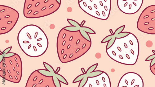 Cartoon illustration of strawberries on pink background Vector, illustration