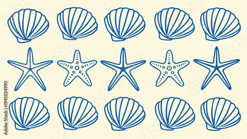 A collection of seashells and starfish Vector, illustration
