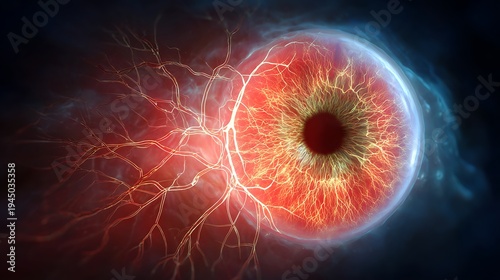 high resolution retinal fundus scan showing optic disc, macula and branching blood vessels, realistic ophthalmology imaging, medical diagnostic visualization