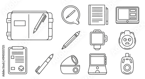 Collection of office and technology icons.