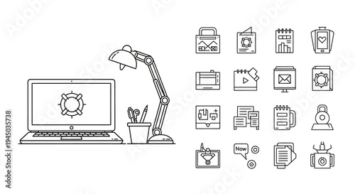 Computer with icons on screen.